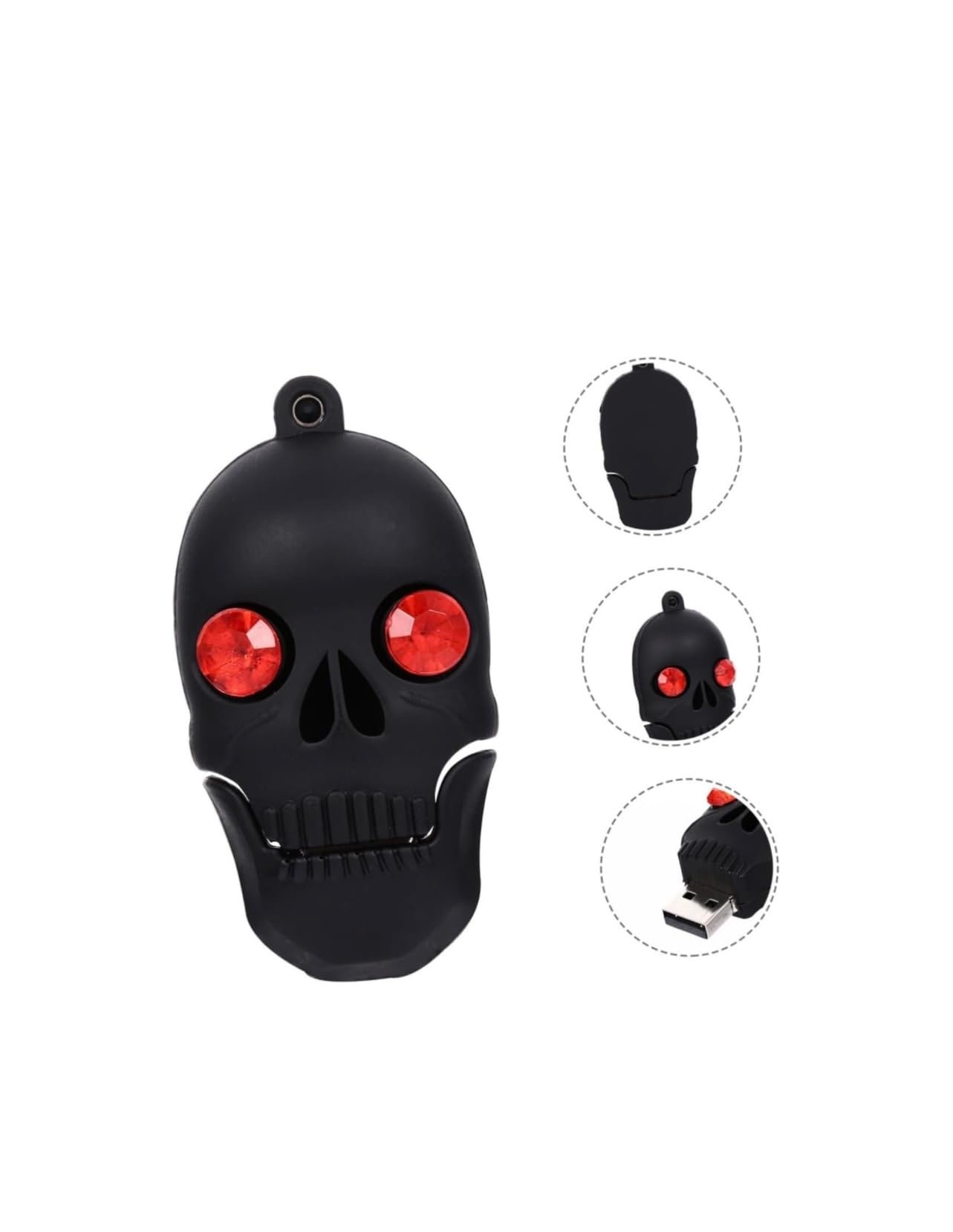 CleverlyGifted® 64GB Skull USB Flash Drive | Black Skeleton Head with Red Eyes | Gothic Horror Novelty Memory Stick, Office, Students | Portable Thumb Drive, USB 2.0
