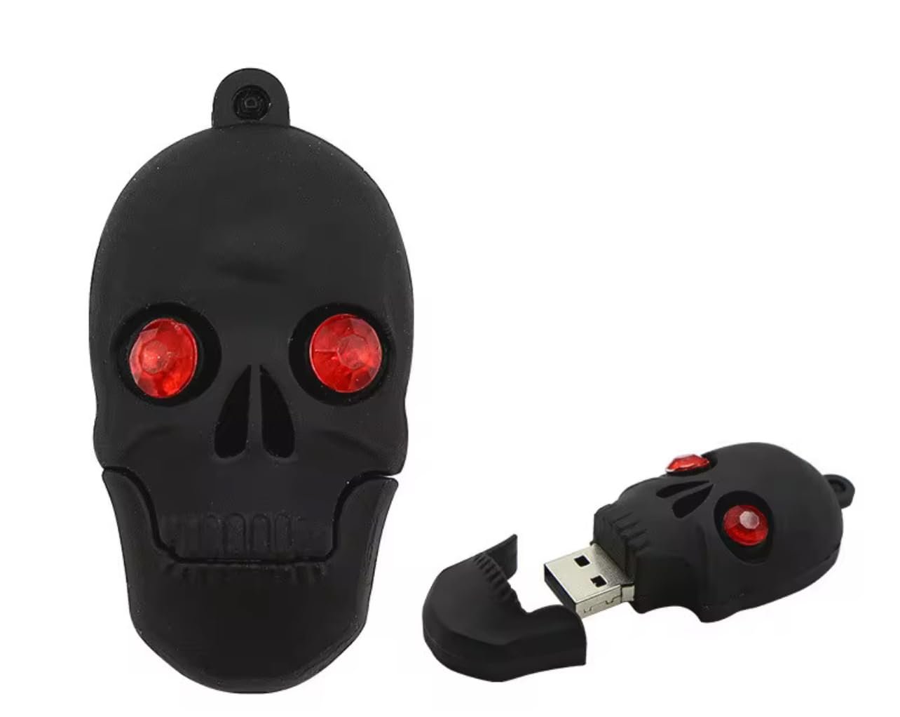 CleverlyGifted® 64GB Skull USB Flash Drive | Black Skeleton Head with Red Eyes | Gothic Horror Novelty Memory Stick, Office, Students | Portable Thumb Drive, USB 2.0