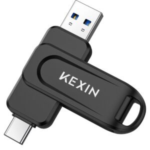 KEXIN Dual 64GB USB 3.0 Pen Drive Flash Drive 100MB/s Swivel USB-A & Type-C Memory Stick for Smartphone Tablet iPhone 15/16 Car Game Console, Black