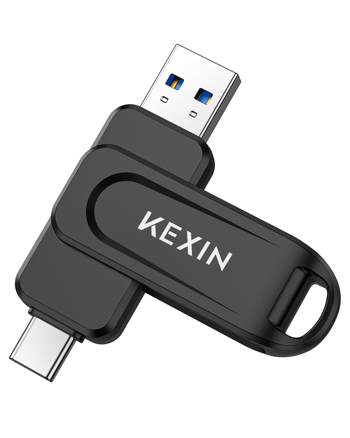 KEXIN Dual 64GB USB 3.0 Pen Drive Flash Drive 100MB/s Swivel USB-A & Type-C Memory Stick for Smartphone Tablet iPhone 15/16 Car Game Console, Black