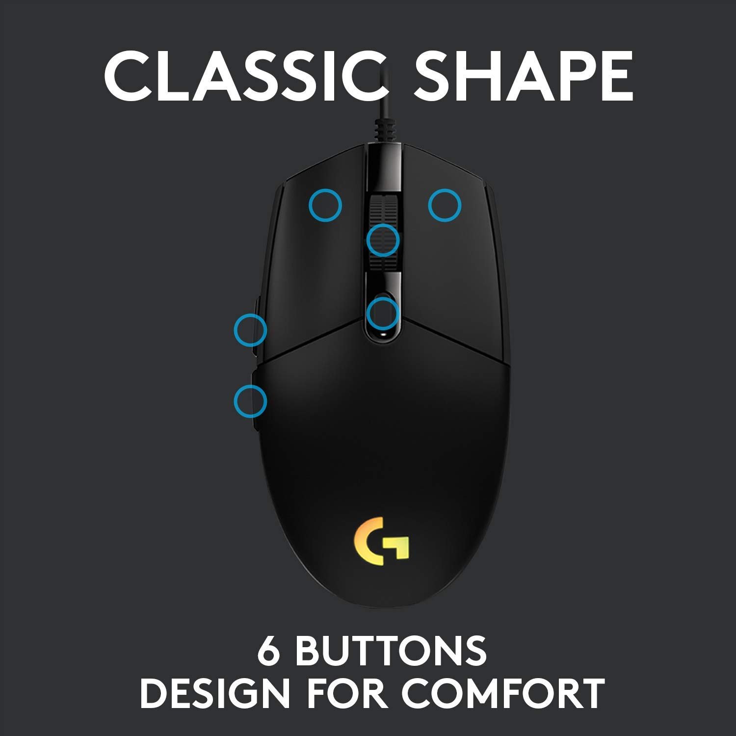 Logitech G102 Light Sync Gaming Mouse with Customizable RGB Lighting, 6 Programmable Buttons, Gaming Grade Sensor, 8K DPI Tracking,16.8mn Color, Light Weight - Black