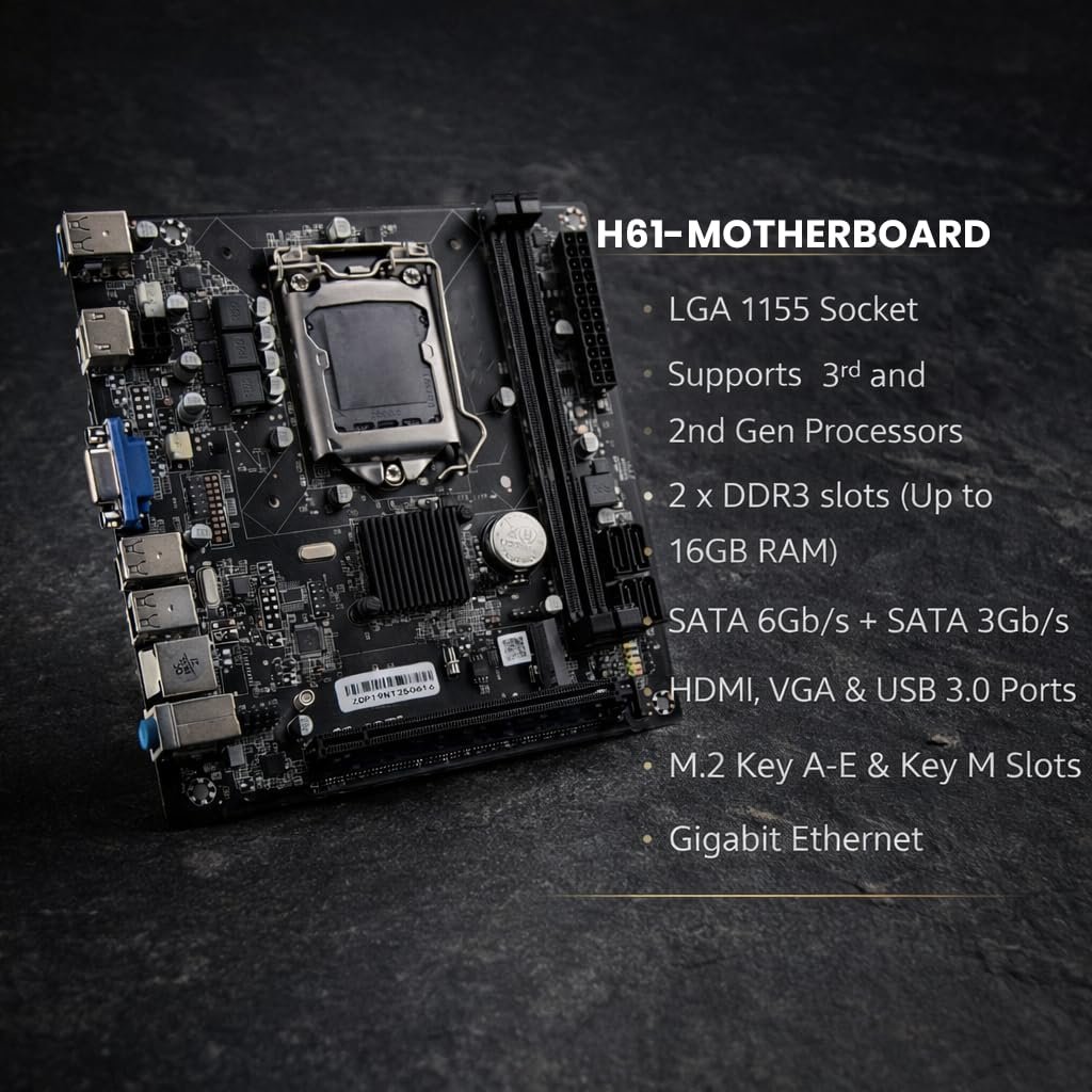 Desktop PC with H61 Motherboard | Core i3 3rd Gen Processor Up to 3.40GHz | 8GB DDR3 RAM | 128GB SSD | Windows 10 Pro + MS Office | WiFi Dongle | HDMI & VGA | USB | Home Office Study Computer