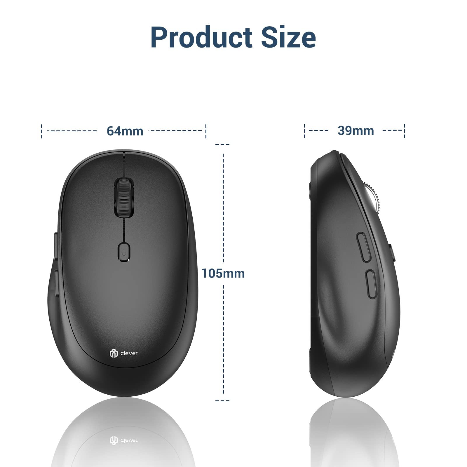 iClever Wireless Mouse, MD165 Dual Mode Wireless Mouse, Bluetooth Type-C Rechargeable Mouse, 2.4G Wireless Computer Mice with USB Receiver, 3 Device Connection for Windows 7/8/10, Mac, iOS, Android
