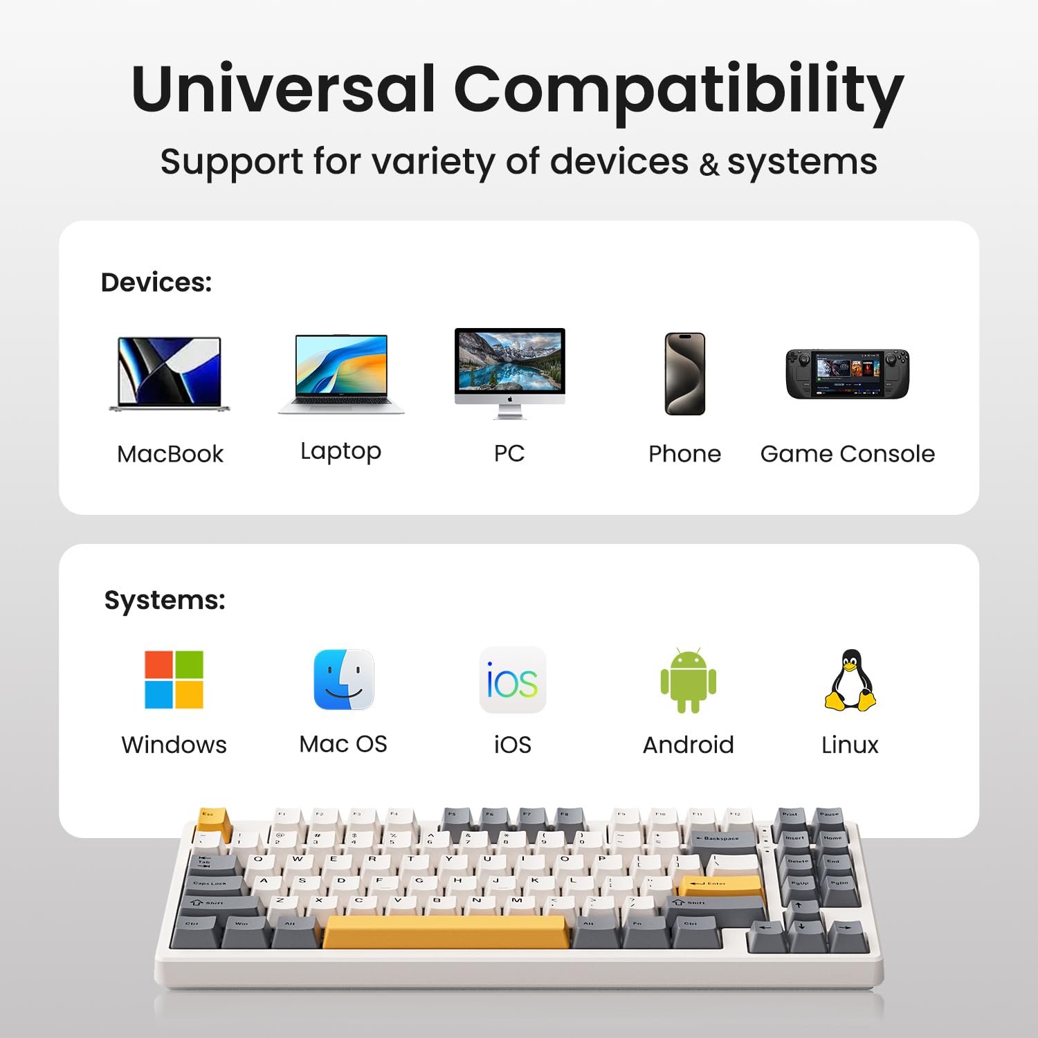 Kisnt Wireless Mechanical Keyboard, Creamy Sound Board Gaming Keyboard with Bluetooth/2.4GHz/USB-C, 75% 85 Keys, Hot Swappable Compact Keyboard for Win/Mac