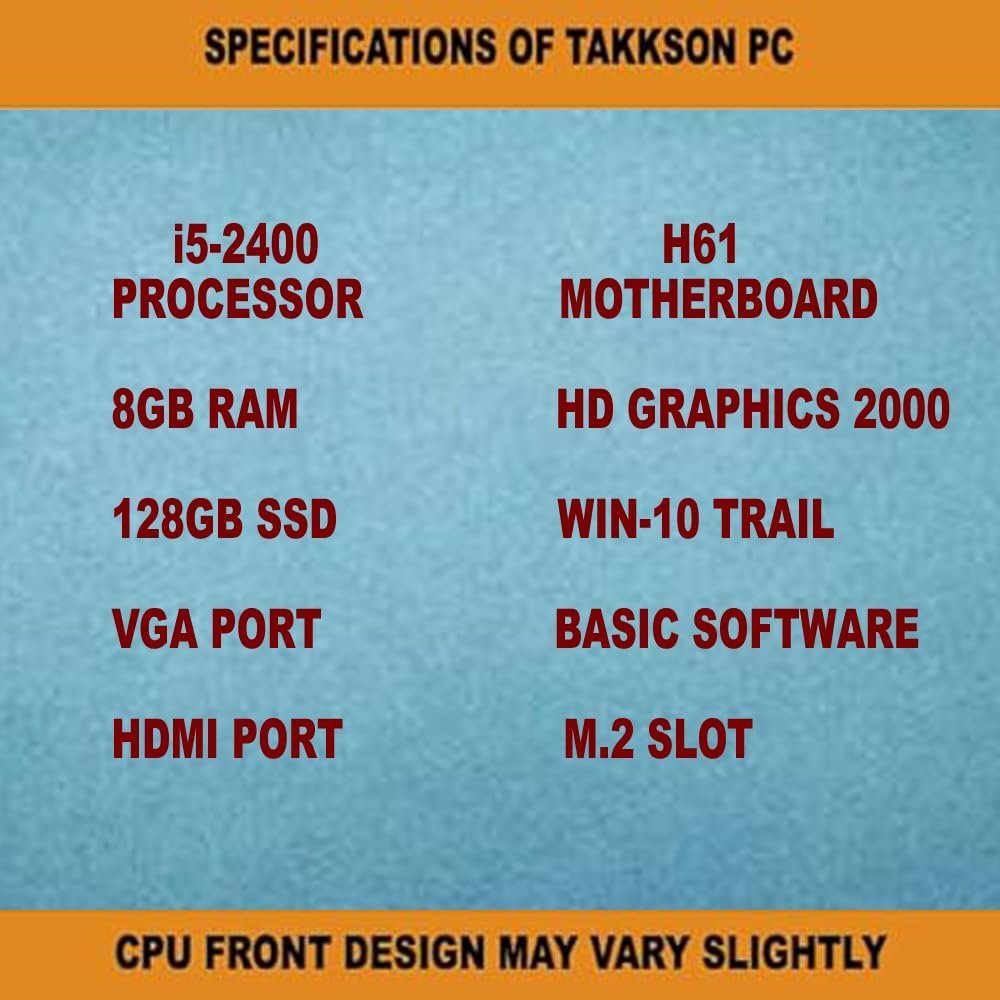 TAKKSON Ti58128 Desktop PC (Core i5-2400 | 8 GB RAM | 128 GB SSD | HD Graphics | HDMI | VGA | Ethernet | Windows 10 | Office | Basic Software Installed Computer CPU
