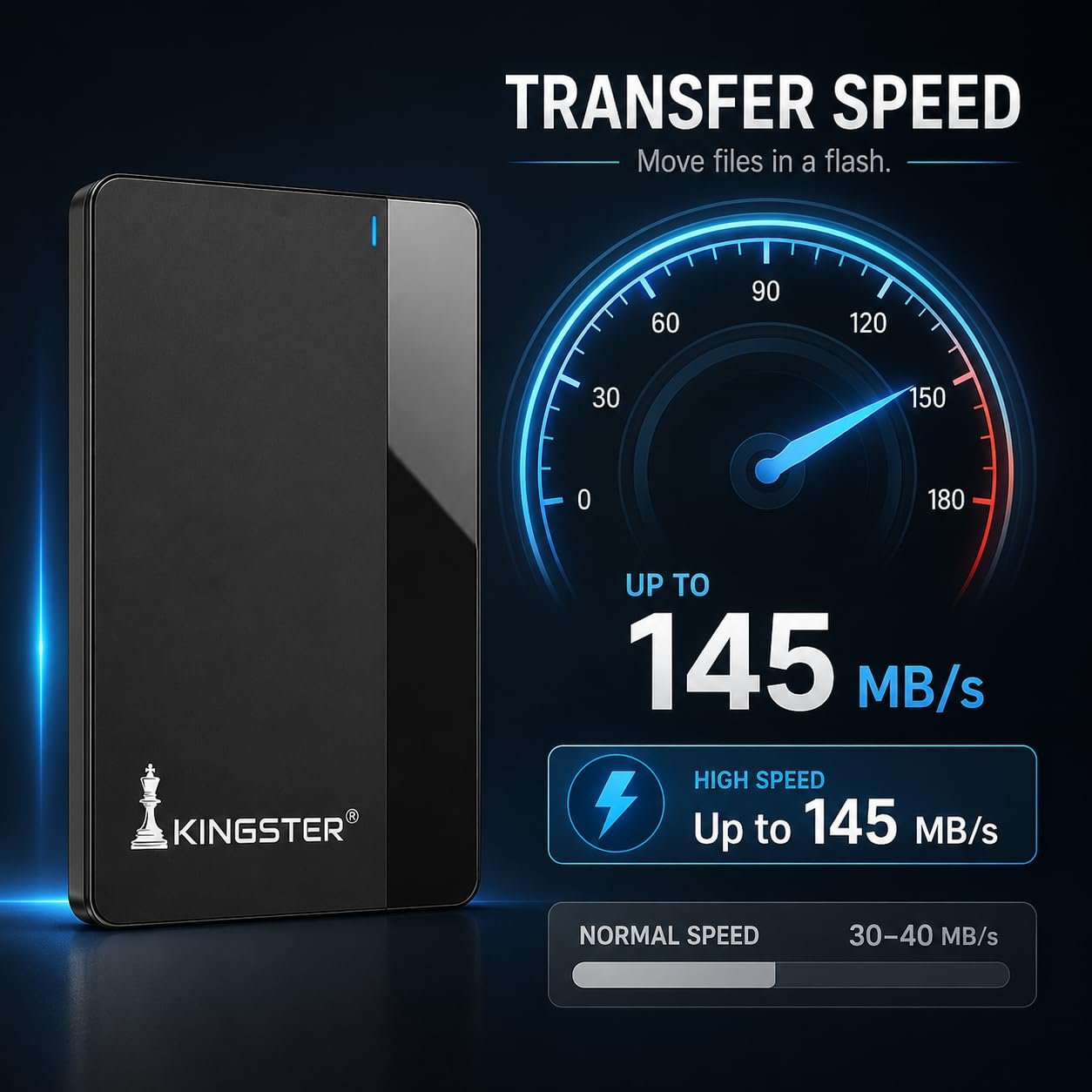 KINGSTER 500GB External Hard Drive – USB 3.0 Portable HDD | Ultra Slim, Plug & Play | Fast Data Transfer | Backup Storage for Laptop, PC, Mac (Black)