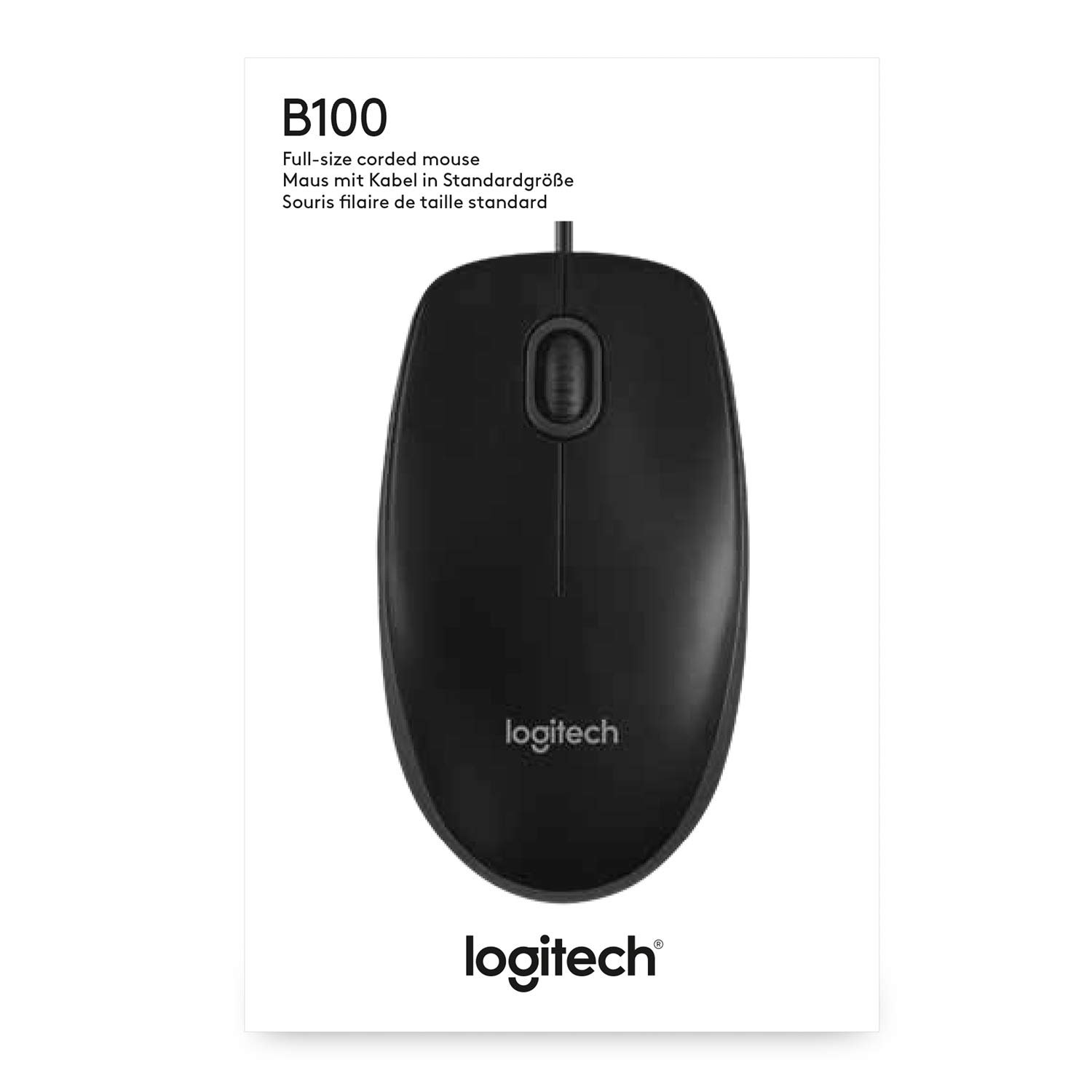 Logitech B100 Wired USB Mouse, 3 yr Warranty, 800 DPI Optical Tracking, Ambidextrous PC/Mac/Laptop - Black