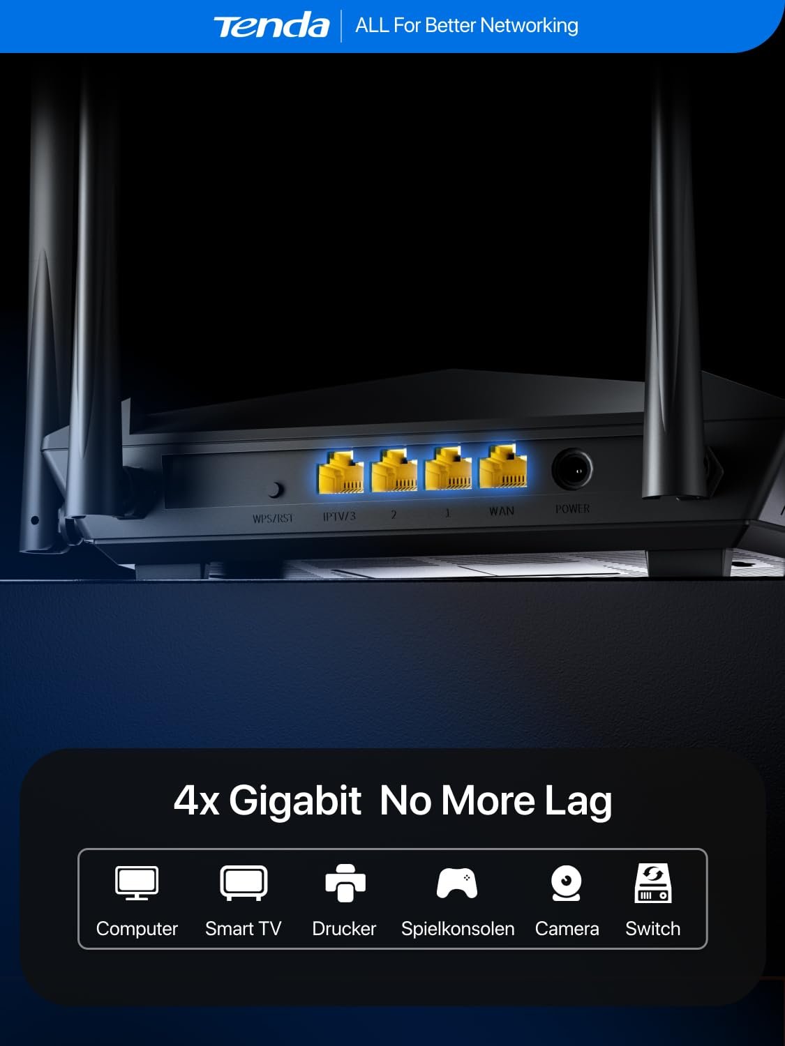 Tenda AC10 AC1200 Wireless Smart Dual-Band Gigabit WiFi Router, MU-MIMO, 4 Gigabit Ports, 867Mbps/5 GHz+ 300Mbps /2.4GHz, Support VPN Server, WiFi Schedule, (Black, Not a Modem)