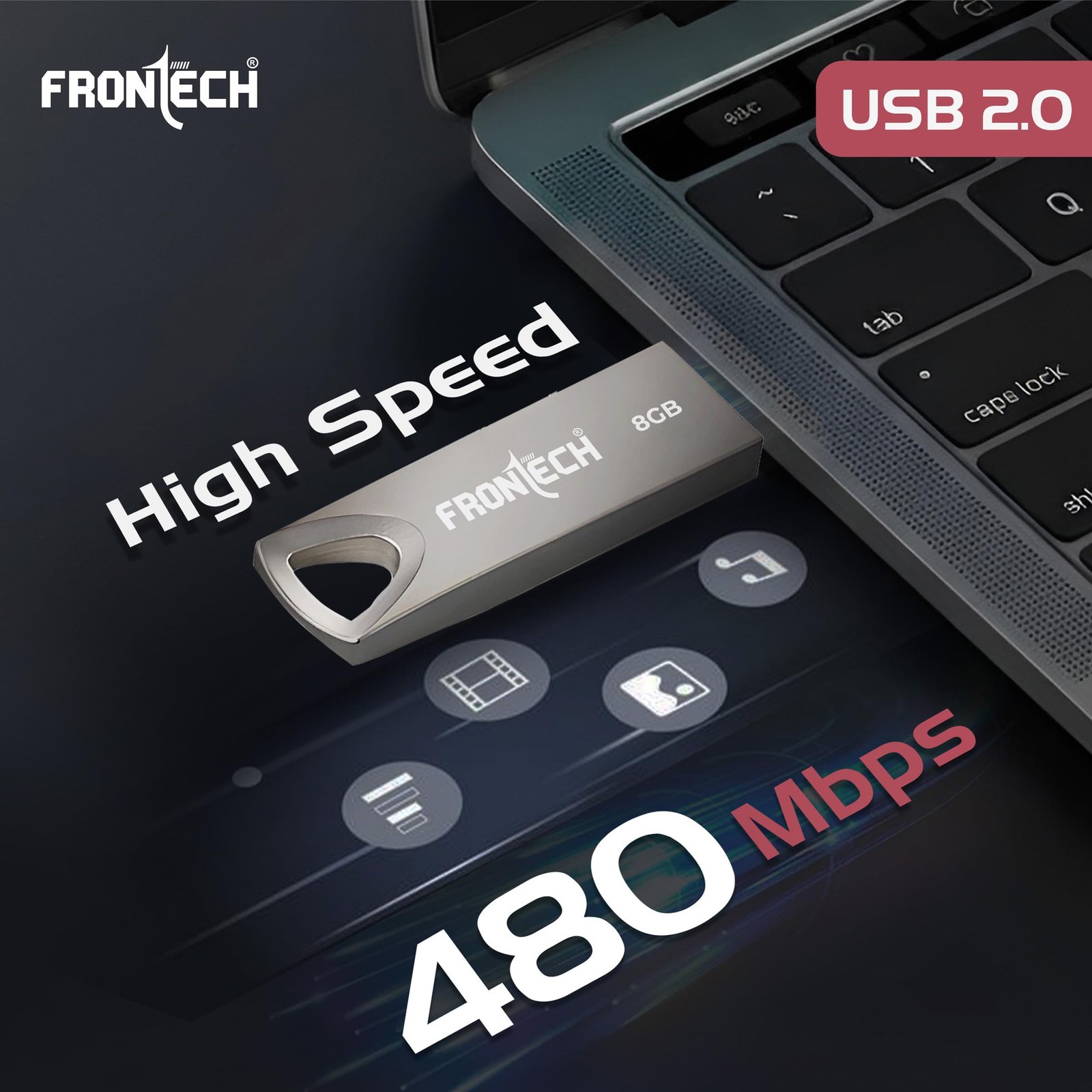Frontech 8 GB USB 2.0 Flash Drive | 480 Mbps | High Speed | Wide Compatibility | Slim & Portable |3 Years Limited Warranty (PND-0001)