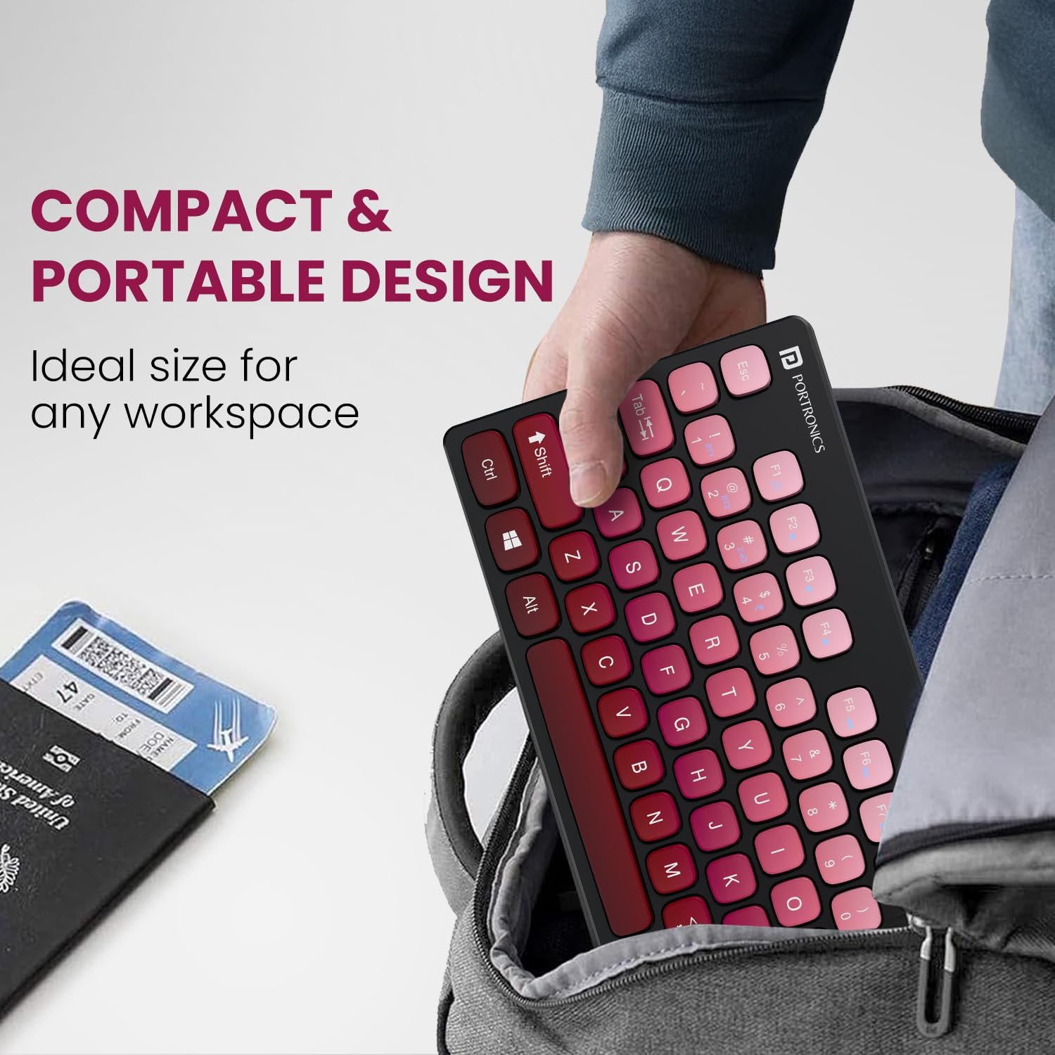 Portronics Bubble Multimedia Wireless Keyboard 2.4 GHz & Bluetooth 5.0 Connectivity, Noiseless Experience, Compact Size for iOS iPad Air, Pro, Mini, Android, Windows Tablets PC Smartphone(Purple)