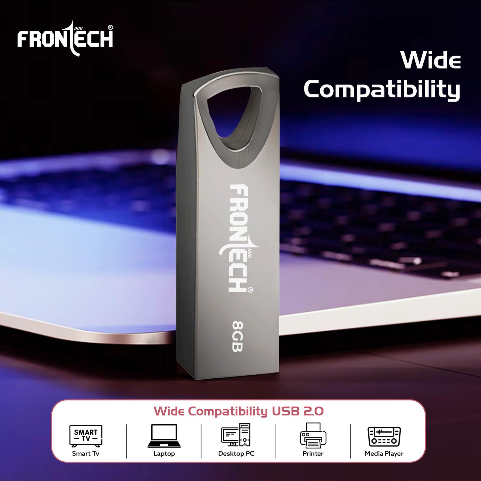 Frontech 8 GB USB 2.0 Flash Drive | 480 Mbps | High Speed | Wide Compatibility | Slim & Portable |3 Years Limited Warranty (PND-0001)