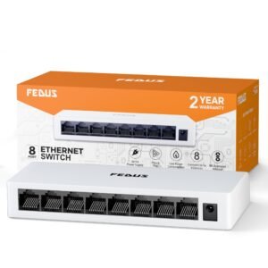 FEDUS NEXTPORT-800, 8 Port Ethernet Switch, 10/100 Mbps Fast Desktop Network Hub & Internet Splitter, Plug & Play, Unmanaged, Fanless RJ45 LAN Expansion for Internet Cable, Laptop,PC,Smart TV,CCTV,NAS