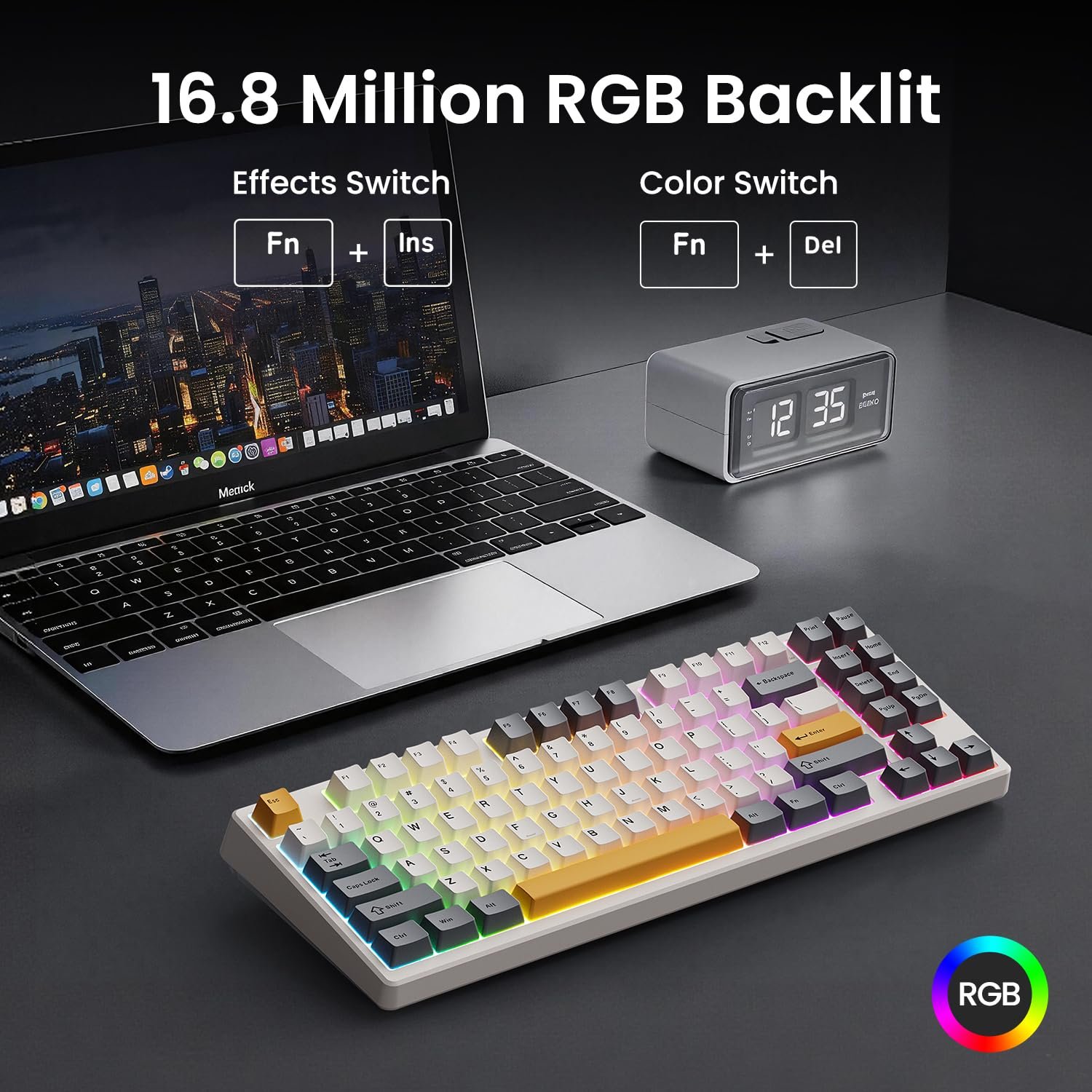 Kisnt Wireless Mechanical Keyboard, Creamy Sound Board Gaming Keyboard with Bluetooth/2.4GHz/USB-C, 75% 85 Keys, Hot Swappable Compact Keyboard for Win/Mac