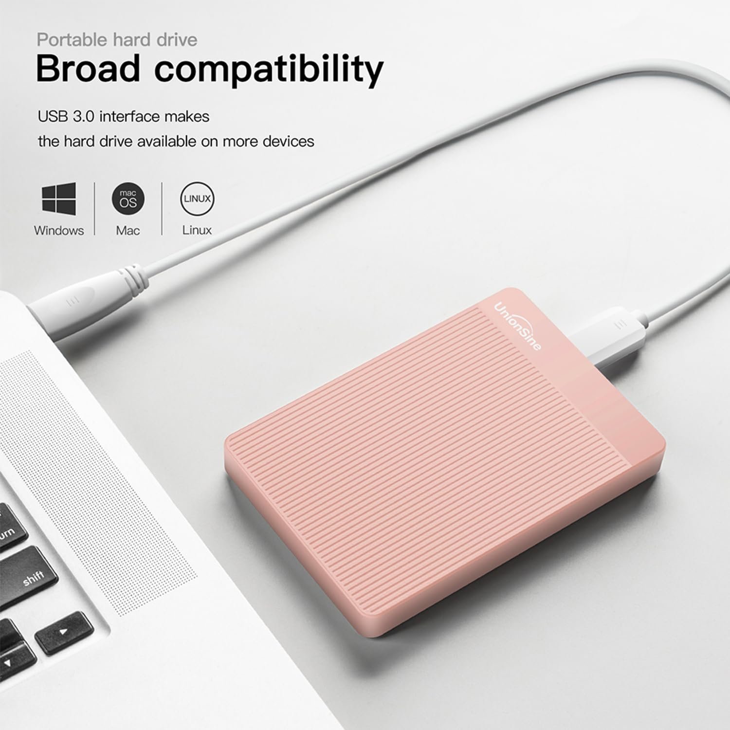UnionSine External Hard Disk 500GB Portable HDD USB 3.0 Compatible with PC, Mac,Desktop, Laptop, Xbox One, Xbox 360, PS4 Pink