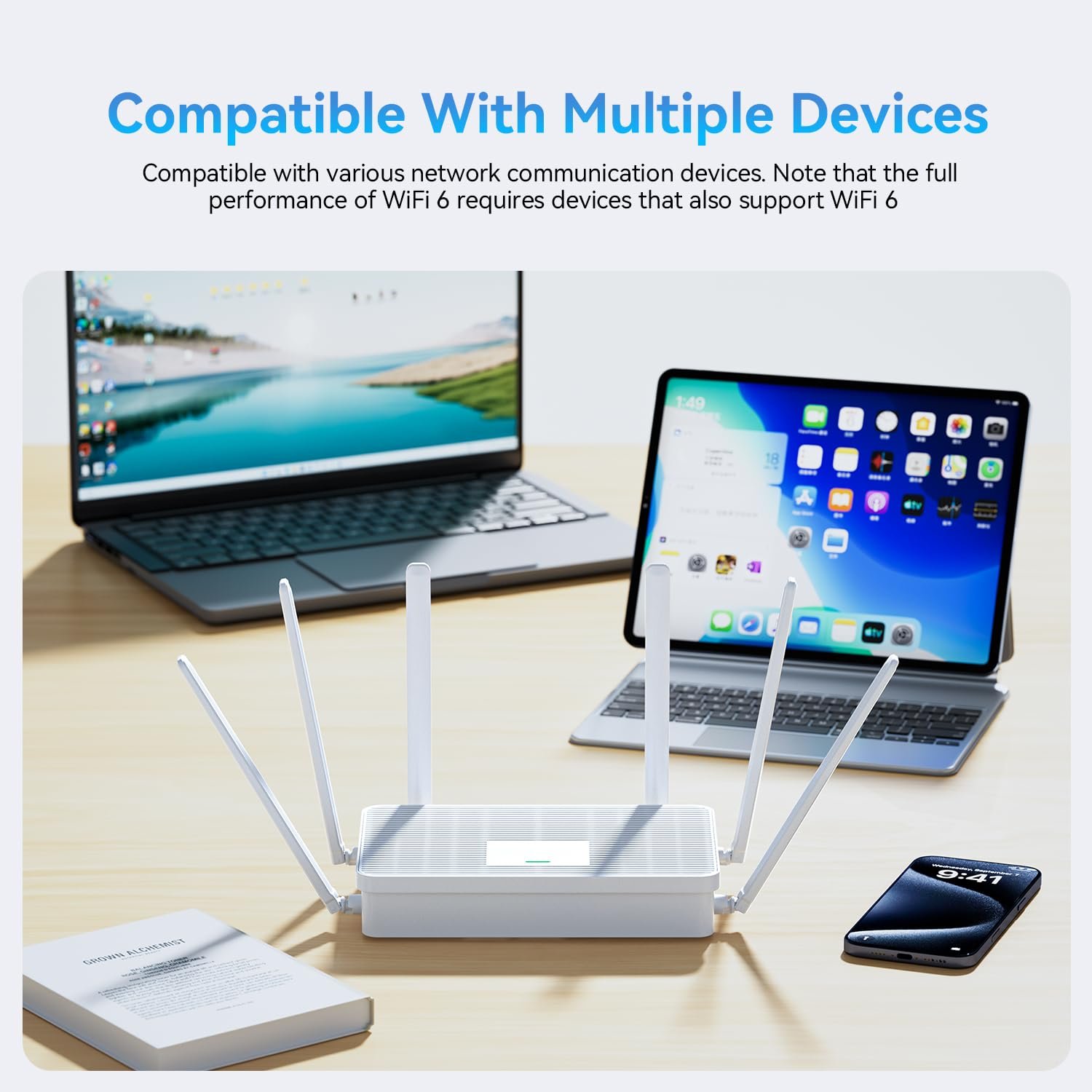 BLIYEE 2025 New AX3000 WiFi 6 Router, Dual Band Full Gigabit Router, High Speed Port with 6 High-Gain Antennas, Long Range Coverage