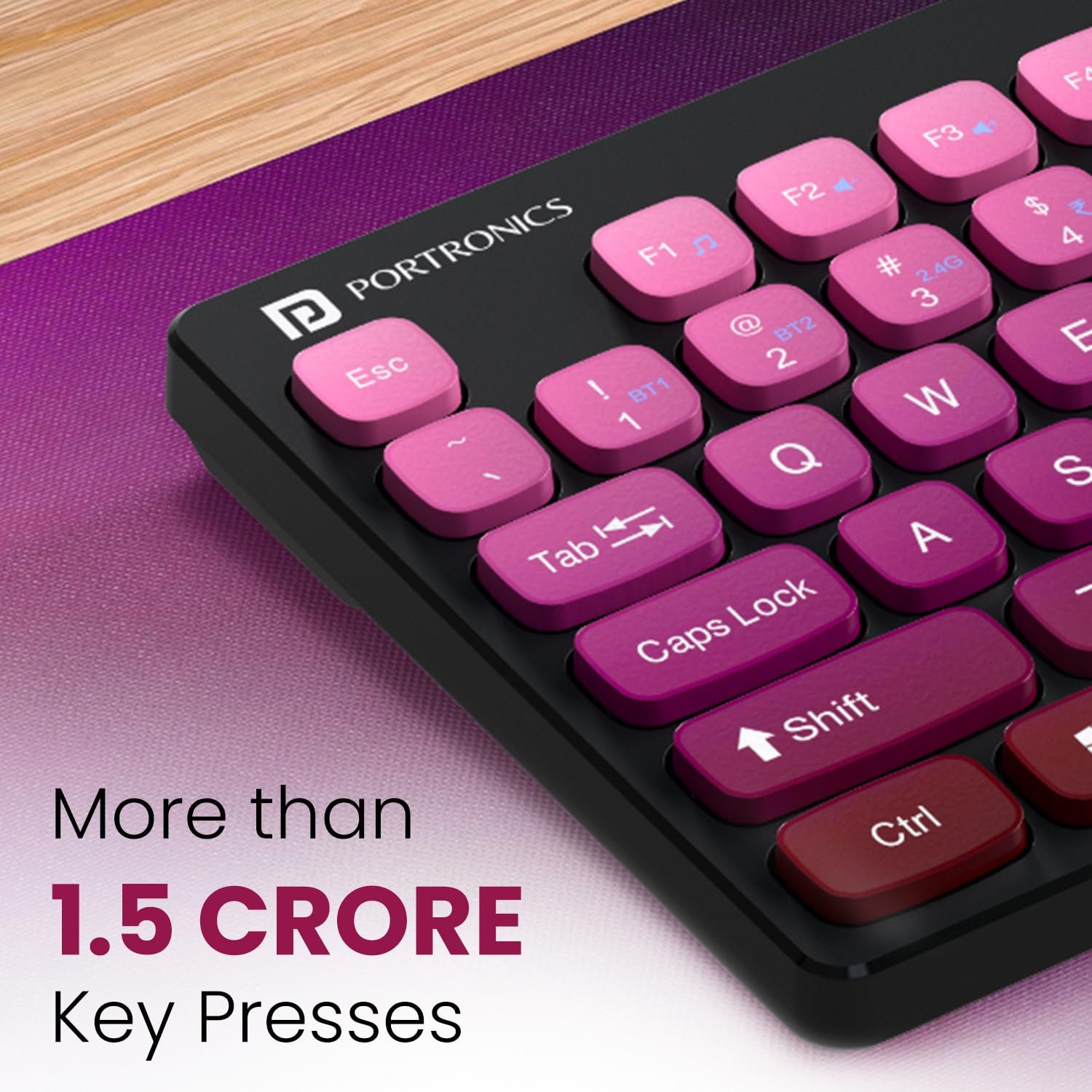 Portronics Bubble Multimedia Wireless Keyboard 2.4 GHz & Bluetooth 5.0 Connectivity, Noiseless Experience, Compact Size for iOS iPad Air, Pro, Mini, Android, Windows Tablets PC Smartphone(Purple)