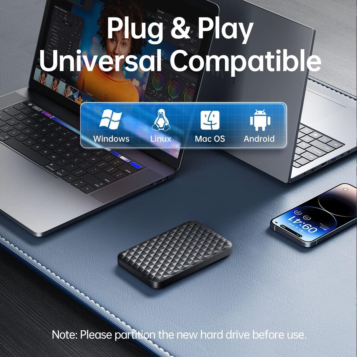 1TB Portable External Hard Disk Drive - External Storage Drive - USB 3.0 for PC Laptop Windows and Mac, External HDD. (Cube)
