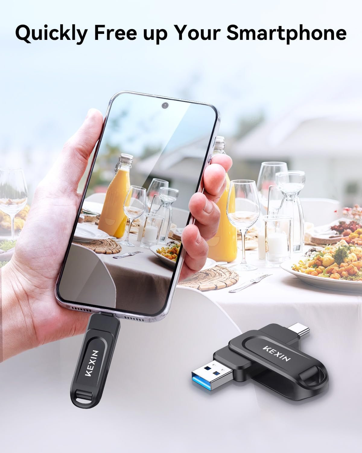 KEXIN Dual 64GB USB 3.0 Pen Drive Flash Drive 100MB/s Swivel USB-A & Type-C Memory Stick for Smartphone Tablet iPhone 15/16 Car Game Console, Black