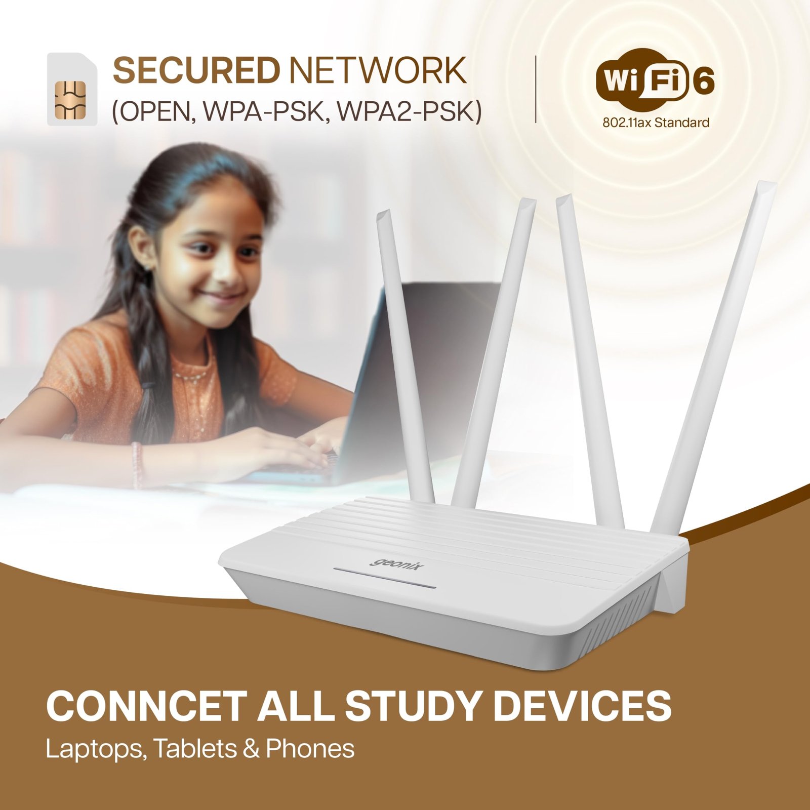GEONIX Wireless Single_Band Router 4G Mobile Sim Based Router with 4 Antenna, Plug and Play, Wide Coverage Range, Wi Fi Range Upto 150 Meteres, Hassle Free Installation with Ethernet Port (White)