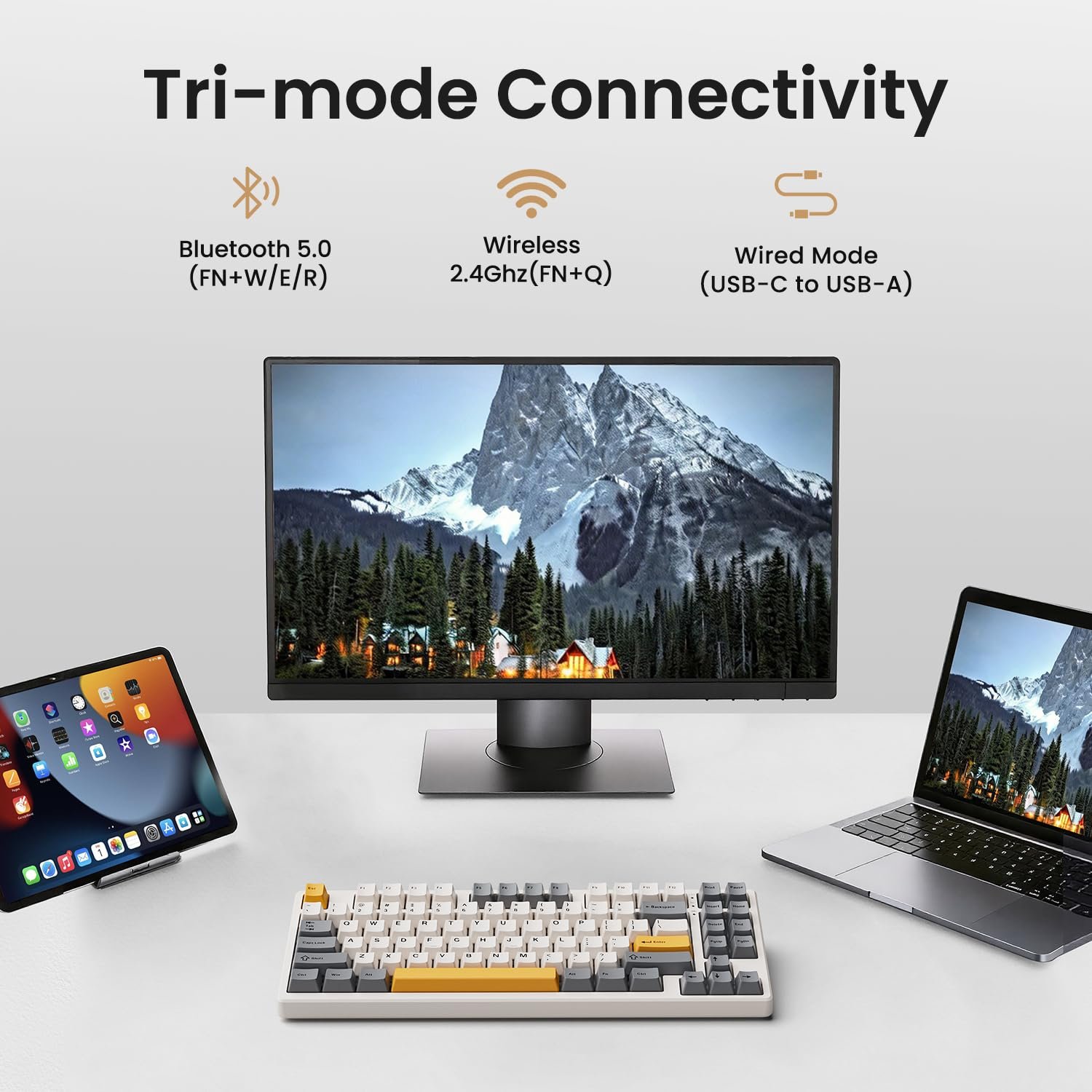 Kisnt Wireless Mechanical Keyboard, Creamy Sound Board Gaming Keyboard with Bluetooth/2.4GHz/USB-C, 75% 85 Keys, Hot Swappable Compact Keyboard for Win/Mac