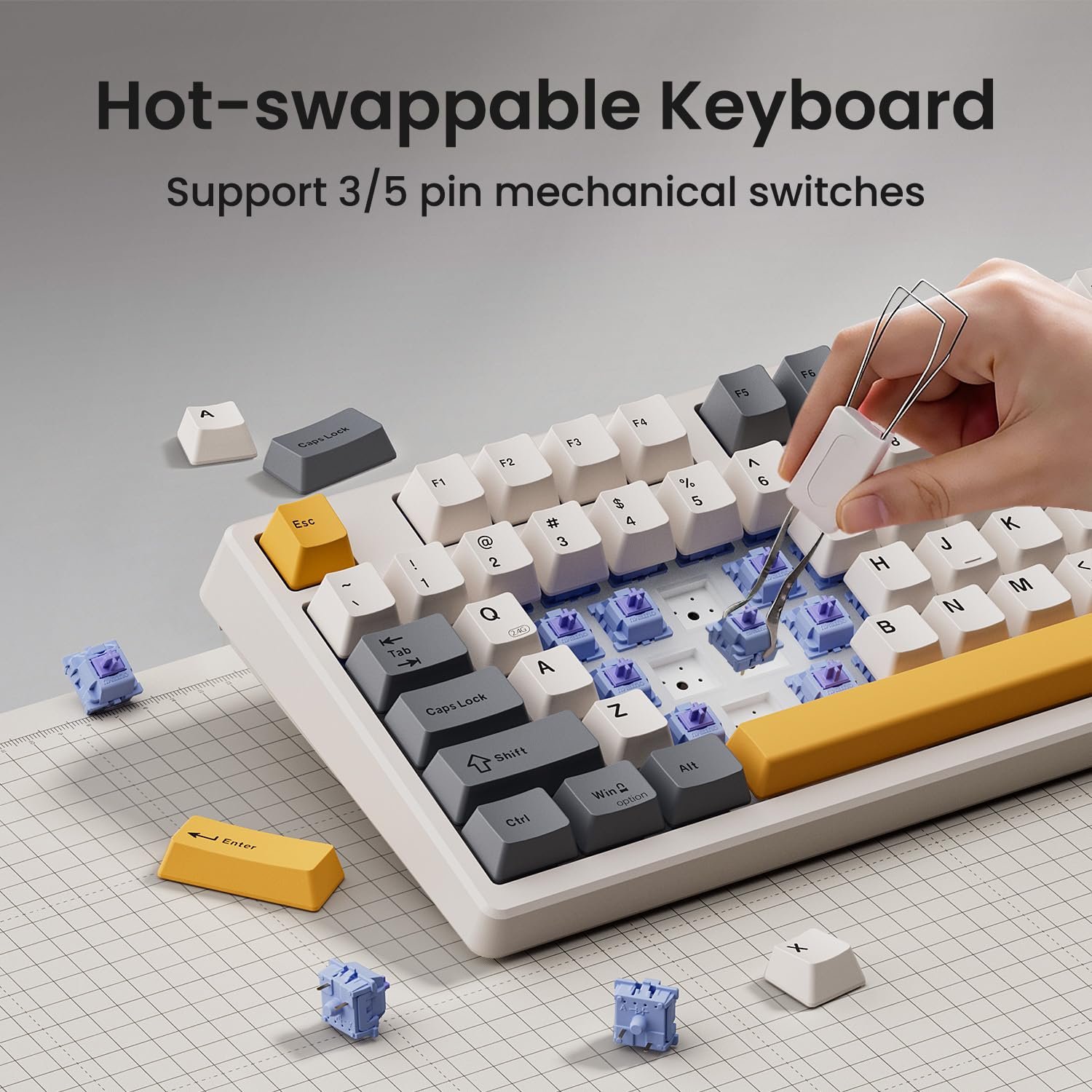Kisnt Wireless Mechanical Keyboard, Creamy Sound Board Gaming Keyboard with Bluetooth/2.4GHz/USB-C, 75% 85 Keys, Hot Swappable Compact Keyboard for Win/Mac
