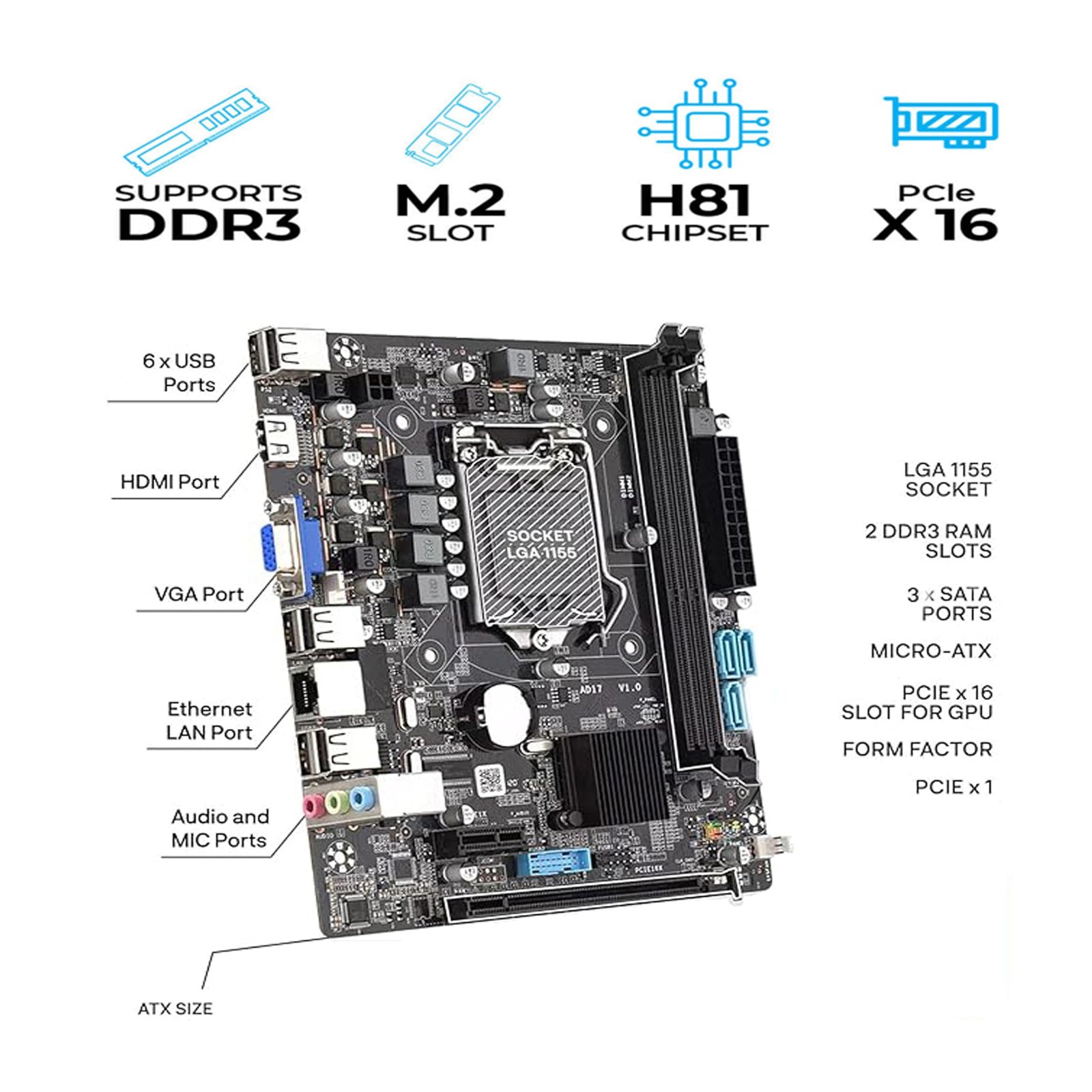 TAKKSON Ti58128 Desktop PC (Core i5-2400 | 8 GB RAM | 128 GB SSD | HD Graphics | HDMI | VGA | Ethernet | Windows 10 | Office | Basic Software Installed Computer CPU